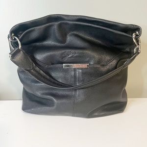 Longchamp Pebbled Black Leather Hobo Crossbody Handbag